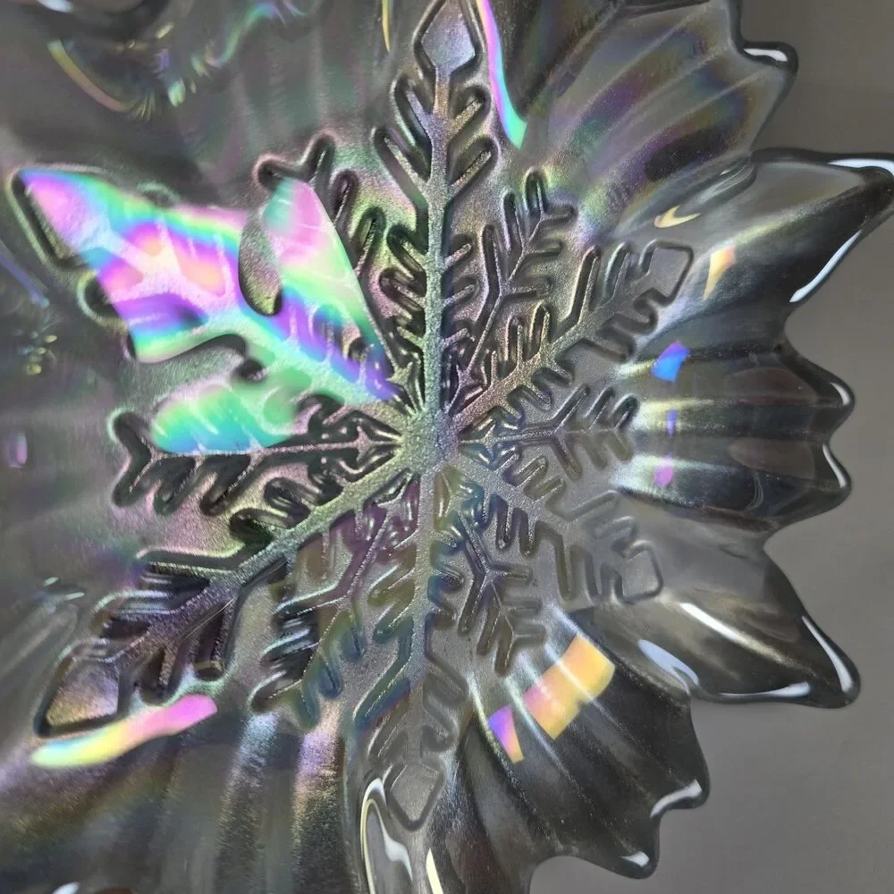 Akcam Turkish Glass Snowflake Dessert Plates Set of 4 Iridescent Pearl 6